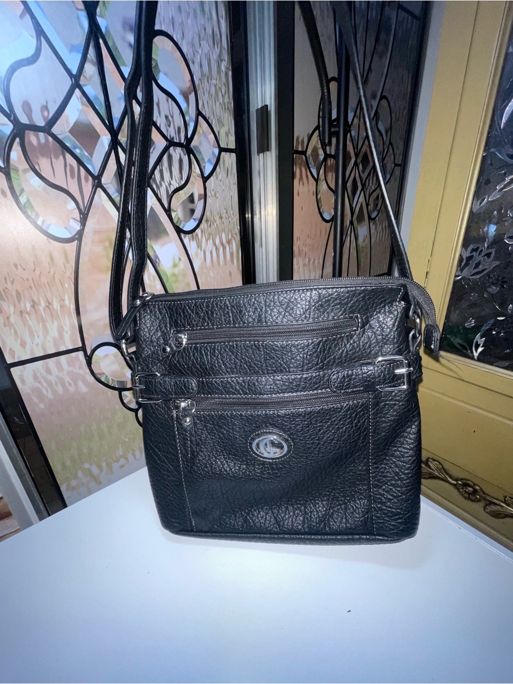 CL by Laundry Black Textured Crossbody Bag Handmade in Burma